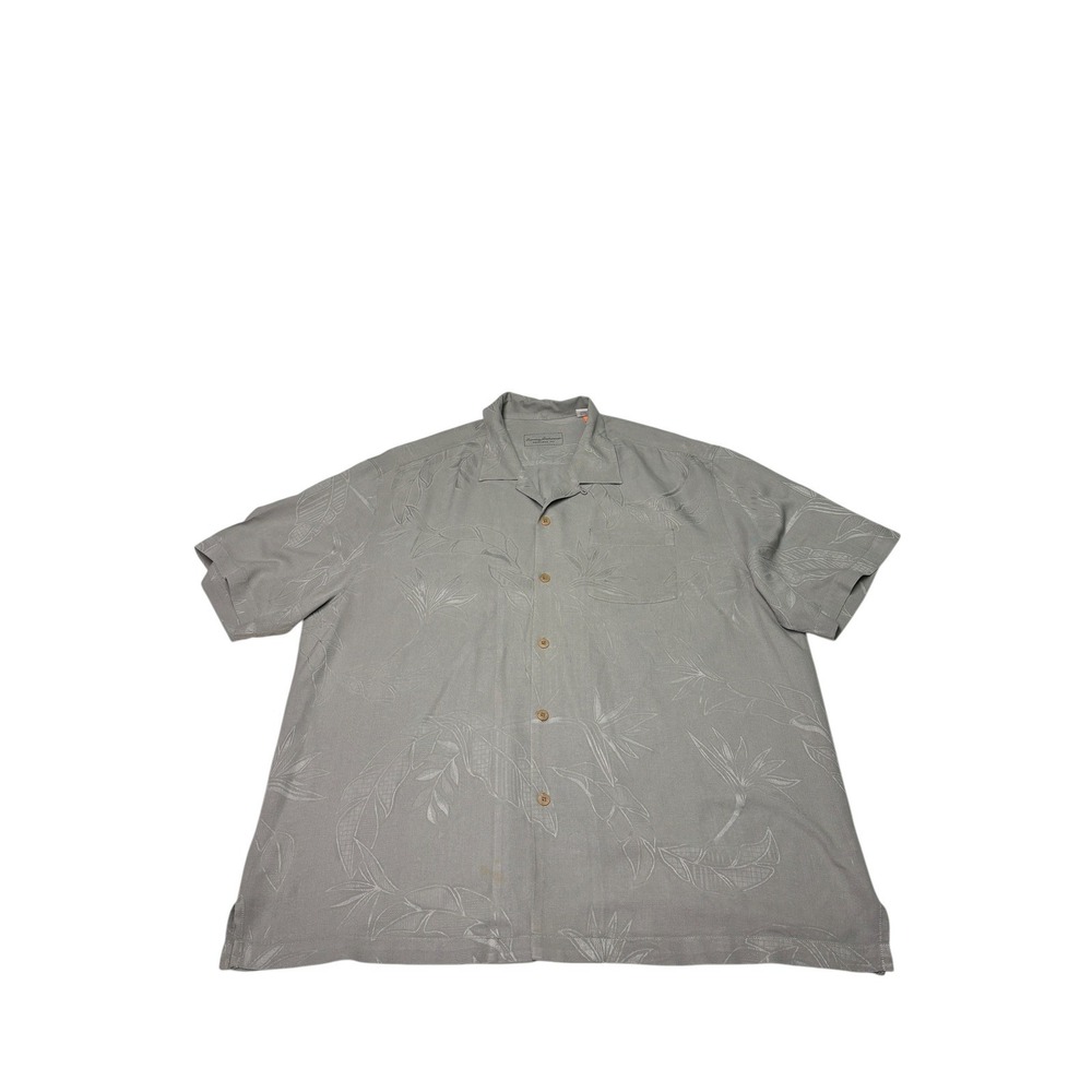 Tommy Bahama Mens XL Gray Green Silk Jacquard Tropical Floral Shirt Original Fit
